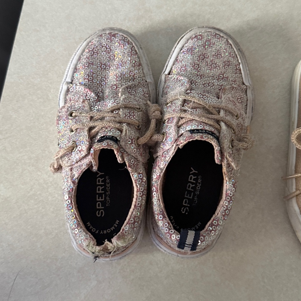 Tommy Bahama & Sperry Kids Pink Sequin Sneakers & Pink Fur High Tops Shoes 10T - Picture 2 of 11